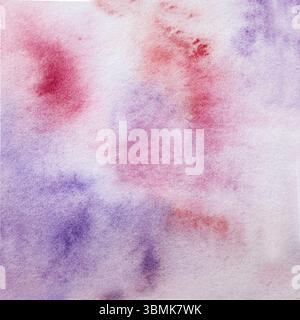 Schöne violette, lila, rote und rosa Illustration isoliert auf Hintergrund. Aquarellsommer, Frühlingshintergrund mit weicher handgezeichneter Textur und Stockfoto