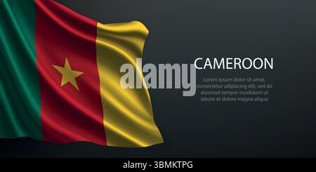 Kameruner Nationalflagge mit Wellen und Schatten vor schwarzem Hintergrund Stock Vektor