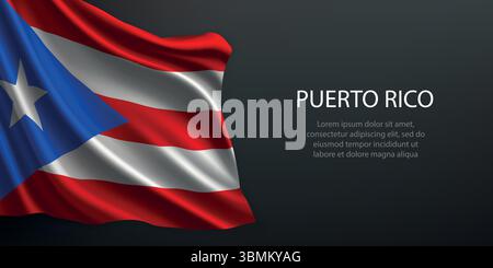 Puerto Rico Nationalflagge mit Wellen und Schatten vor einem schwarzen Hintergrund Stock Vektor