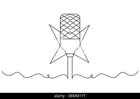 Mikrofon durchgehende einzeilige Kunstzeichnung der isolierten auf weißem Hintergrund Vektor-Illustration. Stock Vektor