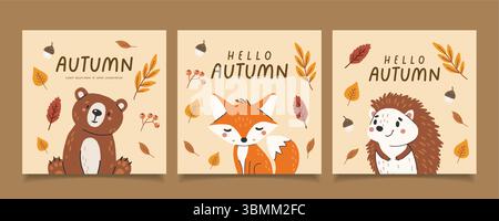 Wilde Tiere isoliert, niedliche Waldtiere, Kinder Vektor, Design für Plakate, Aufkleber, Banner Stock Vektor