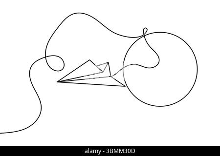Papierebene durchgehende einzeilige Zeichnung mit minimalistischem Stil und Umrissvektorillustration Stock Vektor