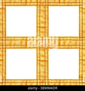 Isolierte nahtlose 4K-Textur des orangefarbenen, genähten Gewebebandes auf weißem Hintergrund. Stockfoto