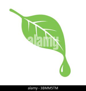 Einfaches Vektorsymbol des Blattes mit einem einzelnen Wassertropfen an der spitzen Spitze Stock Vektor