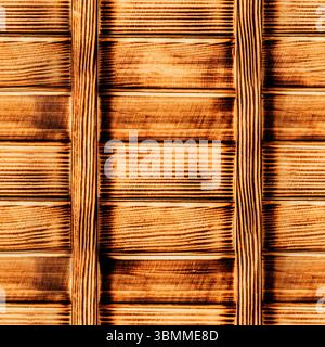 Nahtloses 4K-Fototexturmaterial von verbrannter Holzplatte mit Dielen. Stockfoto
