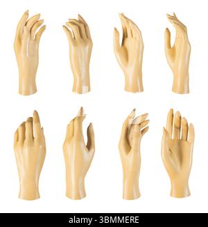 Isoliertes Foto aus verschiedenen Winkeln der weiblichen Schaufensterpuppe auf weißem Hintergrund. Stockfoto