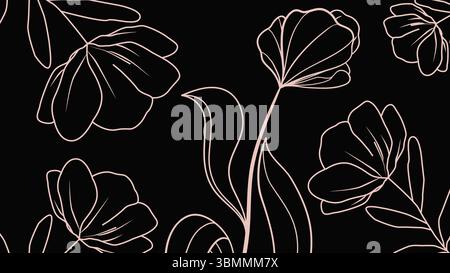 Schwarz-Weiße Linie Floraler Hintergrund Stock Vektor