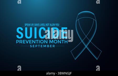 Nationaler Vektorbanner für den Monat der Suizidprävention und soziale Medien, Hintergrunddesign-Vorlage. Sprich auf, rette Leben, breche das Schweigen. Diesen Monat. Stock Vektor