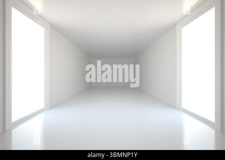 Rechteckiger, flacher Raum mit leuchtenden Lichtöffnungen Stockfoto