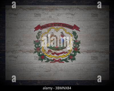 Alte hölzerne West Virginia Staatsflagge Hintergrund. 3D-Abbildung. Stockfoto