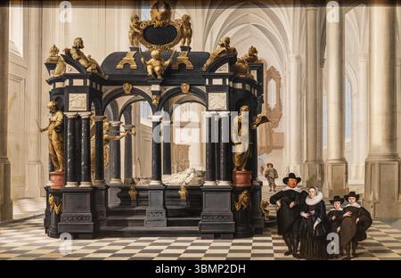 Eine Familie neben dem Grab von Prinz Wilhelm in der Nieuwe Kerk, Delft, Dirck van Delen, Öl auf Platte, 1645, Amsterdam, Niederlande Stockfoto
