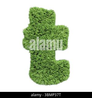 Kräutergras-Alphabet Kleinbuchstabe t. isoliert auf weißer 3D-Illustration Stockfoto