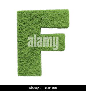 Kräutergras-Alphabet Großbuchstabe F. isoliert auf weißer 3D-Illustration Stockfoto