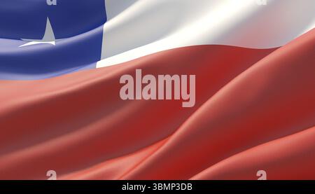 Mit einer sehr detaillierten Nahaufnahme-Flagge von Chile. 3D-Abbildung Stockfoto