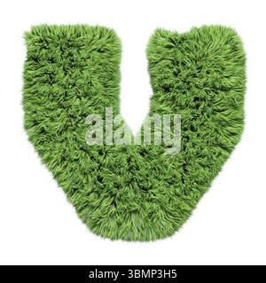 Kräutergras-Alphabet Kleinbuchstabe v. isoliert auf weißer 3D-Illustration Stockfoto