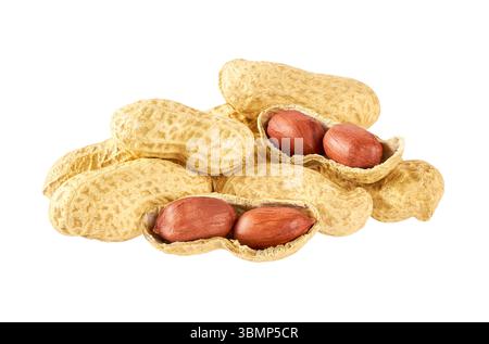 Rohe Erdnussbohnen isoliert auf weißem Hintergrund. Stockfoto