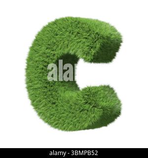 Kräutergras-Alphabet, Großbuchstabe C, im Uhrzeigersinn gedreht. Isoliert auf weißer 3D-Illustration Stockfoto