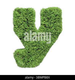 Kräutergras-Alphabet Kleinbuchstabe Y. Isoliert auf weißer 3D-Illustration Stockfoto