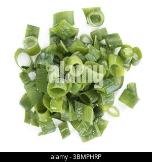 Frischen Frühlingszwiebeln isoliert auf weißem Hintergrund (close-up erschossen) Stockfoto