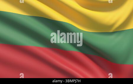 Flagge Litauens. Gewellte, detailreiche Textur. 3D-Abbildung Stockfoto