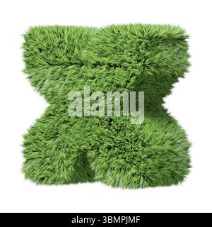 Kräutergras-Alphabet Kleinbuchstabe x, im Uhrzeigersinn gedreht. Isoliert auf weißer 3D-Illustration Stockfoto