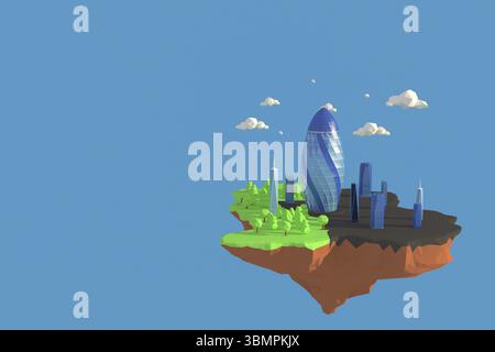3D-Illustrator Gherkin Tower of England. 3D-Rendering Hintergrund für Geometrie mit niedrigem Polygon. Abstrakte Polygonale Geometrische Form. Lowpoly Minimal Style Art Stockfoto