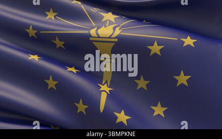 Hochauflösende Nahaufnahme Flag of Indiana – Sammlung von Flaggen der Vereinigten staaten von Amerika. 3D-Abbildung Stockfoto