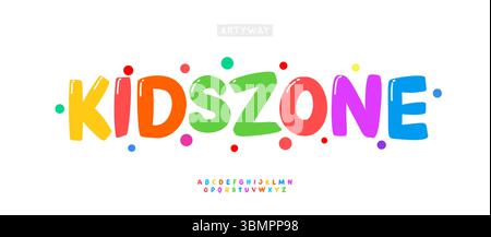 Buntes verspieltes Alphabet, fröhliches modernes Briefset, lebendige Karnevalsschrift für lustiges Kinderfeld-Banner, Geburtstagsüberschrift, fröhliche Typografie Stock Vektor