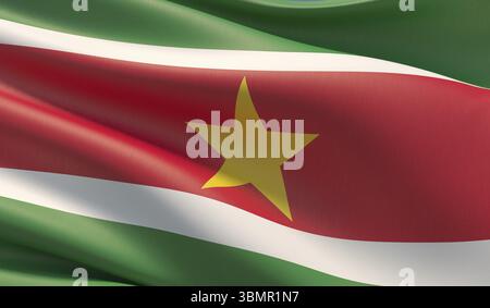 Hochauflösende Nahflagge von Suriname. 3D-Abbildung Stockfoto
