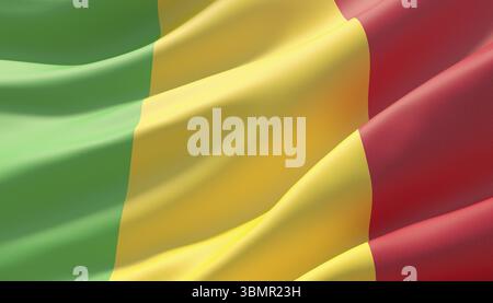 Die detailreiche Nahflagge von Mali schwenkte. 3D-Abbildung Stockfoto