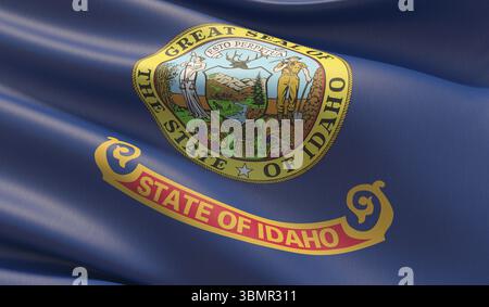 Hochauflösende Close-up Flag of Idaho - Sammlung der Flaggen der Vereinigten staaten von Amerika. 3D-Abbildung Stockfoto
