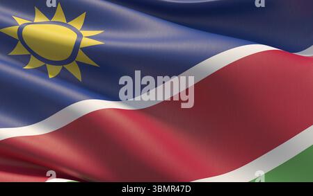 Hochauflösende Nahflagge Namibias. 3D-Abbildung Stockfoto