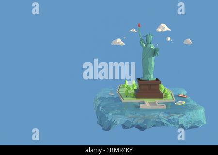 3D-Illustrator Freiheitsstatue oder Liberty Enlightening the World in New York, USA. 3d-Rendering Hintergrund für niedrige Polygongeometrie. Abstrakt Polygonal Stockfoto