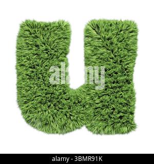 Kräutergras-Alphabet Kleinbuchstabe u. isoliert auf weißer 3D-Illustration Stockfoto