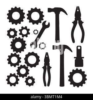 Silhouettensatz mit Werkzeugen auf weißem Hintergrund Stock Vektor