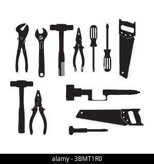 Silhouettensatz mit Werkzeugen auf weißem Hintergrund Stock Vektor