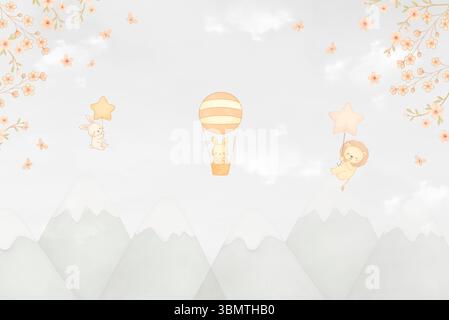 Cute Watercolor Animals Clipart – bezaubernde handgemalte Wildtiere für Kinder Stockfoto