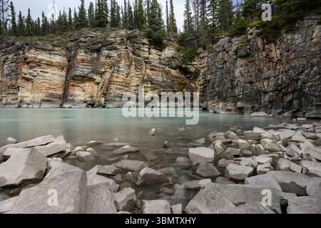 Athabasca Falls in den Kanadischen Rocky Mountains in Alberta Stockfoto
