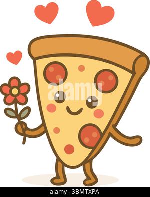 Romantische Pizzablättchen mit Blumen und Herzen für eine liebevolle Geste Stock Vektor