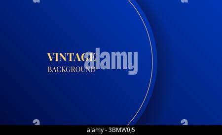 Abstrakter Hintergrund mit blauem Farbverlauf und goldener Linie. Geometrisches Vintage-Muster. Vorlage für Retro-Poster oder Webbanner Stock Vektor