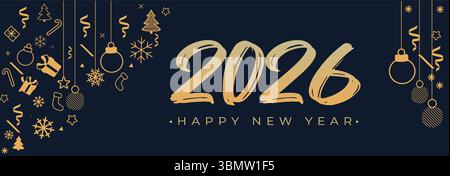 2026 Happy New Year Hintergrunddesign. Grußkarte, Banner, Poster. Vektorabbildung Stock Vektor