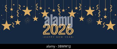 2026 Happy New Year Hintergrunddesign. Grußkarte, Banner, Poster. Vektorabbildung Stock Vektor