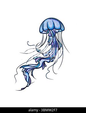 Qualle mit Stil handgezeichnete digitale Malerei Illustration Stockfoto