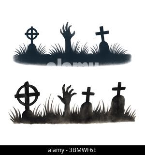 Halloween Aquarell Clipart – Niedliche Handgemalte Spooky Elements Stockfoto