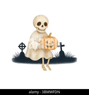 Halloween Aquarell Clipart – Niedliche Handgemalte Spooky Elements Stockfoto