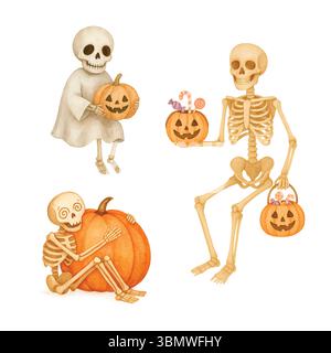 Halloween Aquarell Clipart – Niedliche Handgemalte Spooky Elements Stockfoto