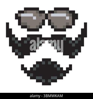 Schnurrbart und Brille in Pixelkunst Stock Vektor