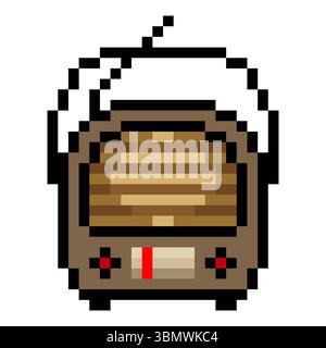 Vintage-Radio im 8-Bit-Pixel-Art-Stil. Altes Radio im Retro-Stil Stock Vektor