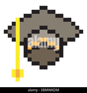 Graduiertenhut im Pixel-Art-Stil Stock Vektor
