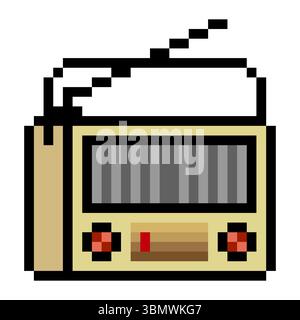 Vintage-Radio im 8-Bit-Pixel-Art-Stil. Altes Radio im Retro-Stil Stock Vektor